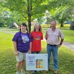 Belmont StoryWalk • Northeast Regional Library Director Dee Hare with Belmont Librarian Andrea Green and Parks Director Brian Lynch