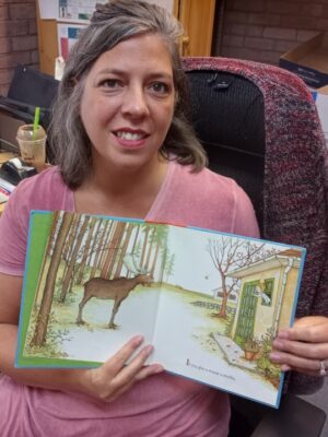 Sandy, Booneville Librarian and the Moose!