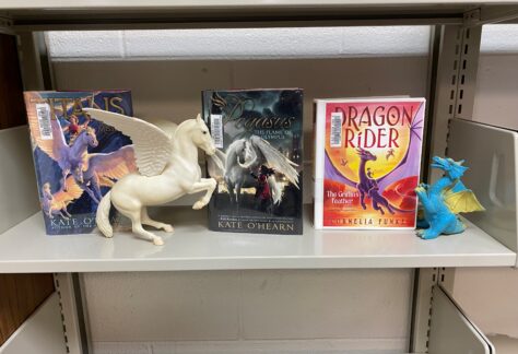 The Belmont Library show cases new juvenile fantasy books with props