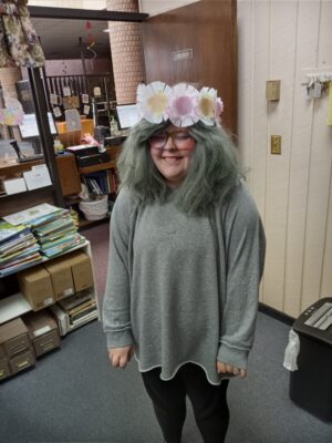 Cortney from the George E. Allen library in Booneville shows off her flower crown 👑