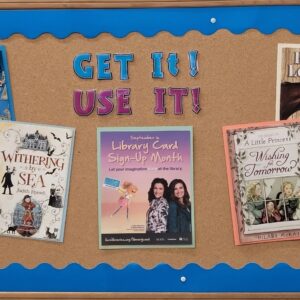 Tishomingo Library Bulletin board for September Library Card Sign-up Month
