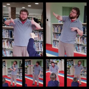 Corinth Librarian, Cody Daniel, in action!