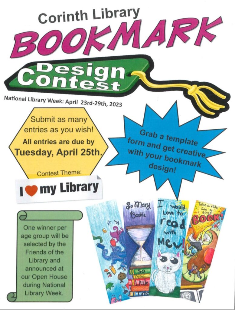 Design a Bookmark Contest at the Corinth Library Northeast Regional