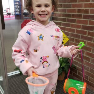 Miss Eliza Fred Timbes came prepared to hunt for a frog (Leap Day 02-29-24)!